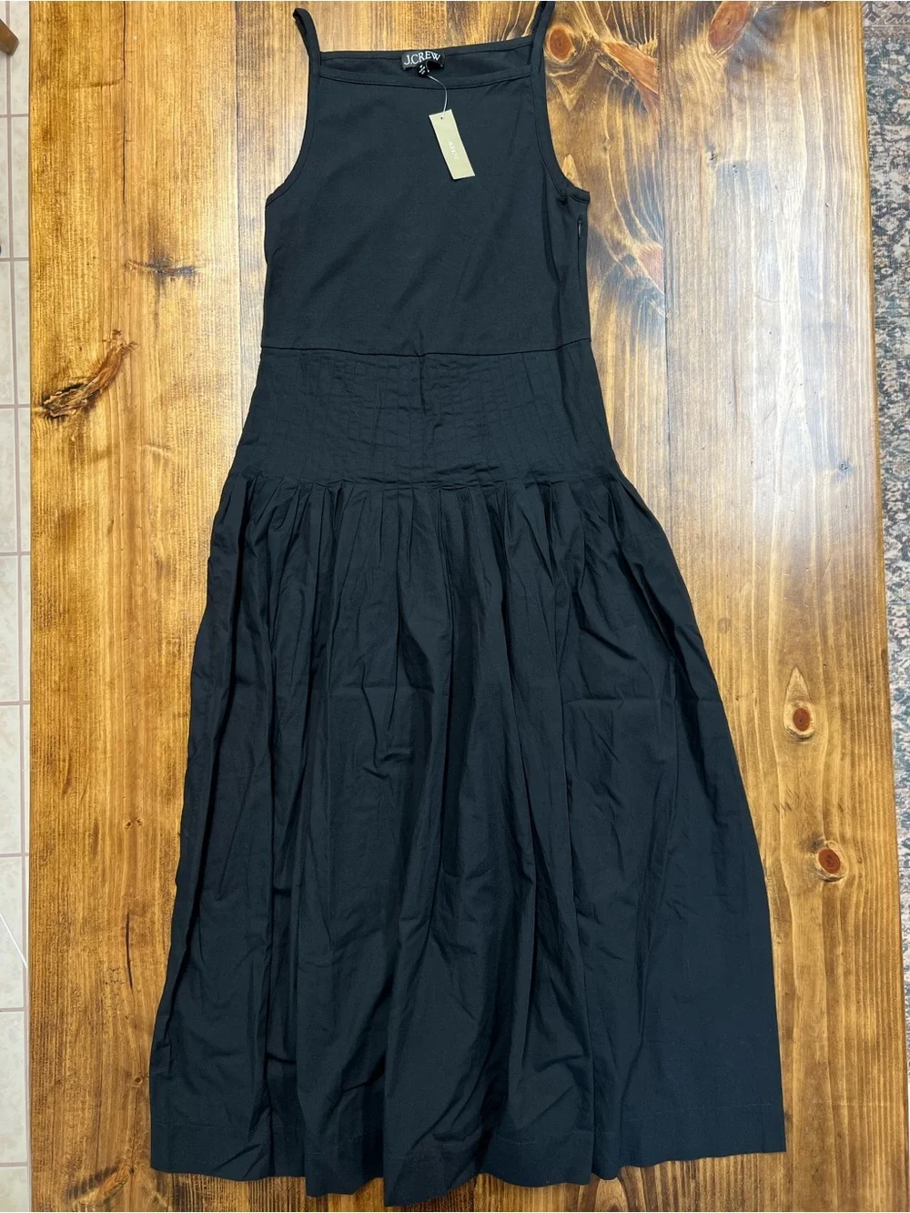 J. Crew Pintuck Mixy Dress Drop Waist Midi in Black Size Medium
